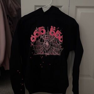 Black Crewneck Sweater with Pink Graphic